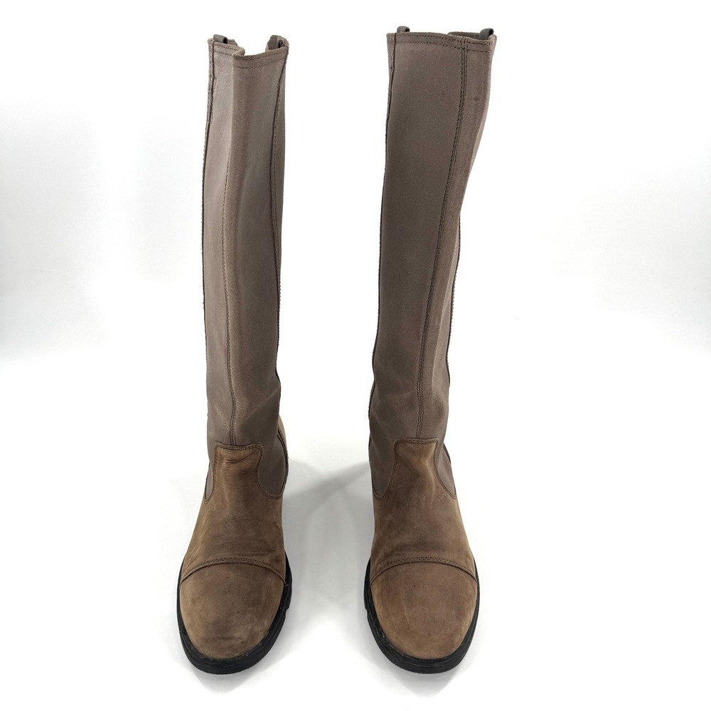 Sorel Emelie Tall Knee High Riding Boots Taupe Suede Leather Buckle Women Size 8